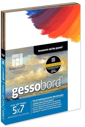 Ampersand Gessobord for Acrylic, Oil and Mixed Media, 1/8 Inch Depth, 5X7 Inch, Pack of 3 (GBS05)