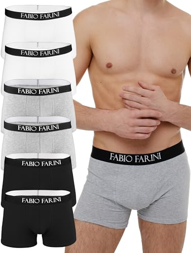 Fabio Farini - Boxershorts Herren 6er Pack Unterhosen Männer Retroshorts Set S - XXL - aus Baumwolle mit Komfortbund ohne kratzenden Zettel 2X Schwarz 2X Grau Melange 2X Weiß L