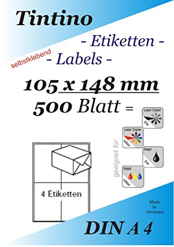 Etiketten 105 x 148-4 Stueck auf A4-500 Blatt DIN A4 selbstklebende Etiketten DHL Post 3483 6120 4476 c105148