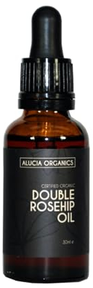 Alucia Organics Doppio Olio di Rosa Canina (Double Rosehip Oil) Certificato Organico 30ml - Olio viso puro, naturale, per pelli sensibili, rughette, smagliature, cicatrici, pelle danneggiata