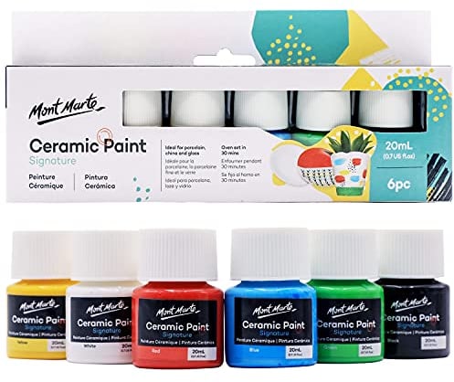 MONT MARTE Ceramic Paint Signature, 6 Mixable Colours, 20ml (0.7oz) bottles, Paint for Porcelain, China and Glass, Art and Craft Supplies for DIY projects, Paints for Beginners, Students and Adults