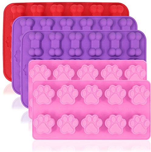 AIFUDA 5 Stück Silikon Schokolade Candy Formen, Puppy Paw & Bone Antihaft Backen Formen Ice Cube Tabletts, um Gumdrop Jelly Kuchen Muffin Cupcake – Pink, Violett, Rot