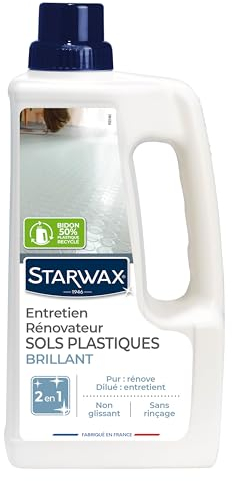 STARWAX - Entretien Brillant pour Sols plastiques et PVC - Ravive et Entretient la Brillance des Sols en plastique - Sans Rinçage et Non Glissant -Fabriqué en France - 3x 1L
