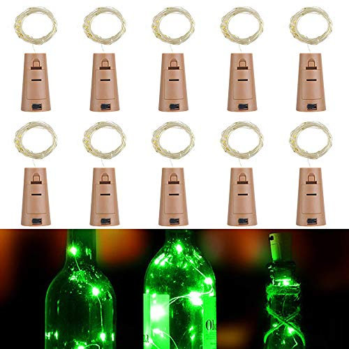 Flaschenlicht lichterkette,RcStarry Weinflaschen LED lichterkett, 10er stück Mini-Lichterkette 2M 20 Leds Silberdraht Licht Sternenlicht für Flasche DIY, Weihnachten, Hochzeit, Halloween (grüne)