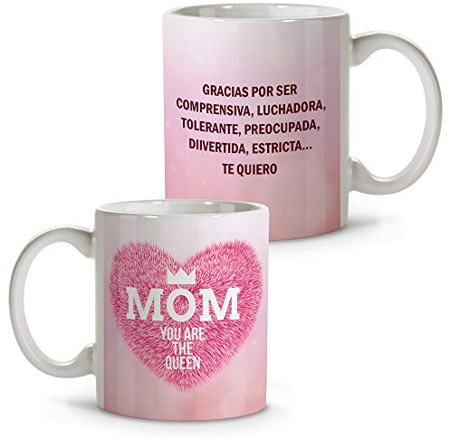 LolaPix Tazas mamá personalizadas con frases. Regalos Día de la Madre. Taza personalizada. Regalos originales. Varios diseños. Reina Rosa.Taza cerámica 330ml