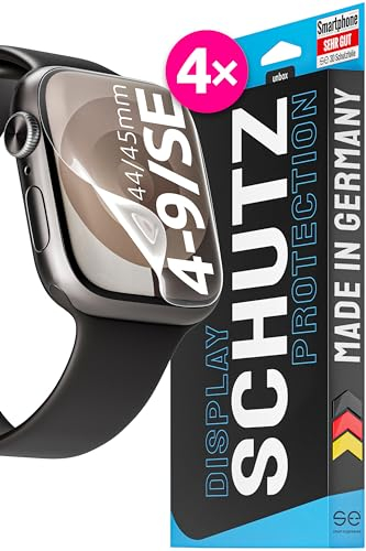 4x se® 3D SCHUTZFOLIE Transparent für Apple Watch 44 / 45mm ,Selbstheilend, 100% Fingerabdruck & FaceID kompatibel, einfache blasenfreie Installation, Ultra-Klar, Stoß-Kratzfest, aus Deutschland