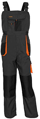 Gama JM FORECO-B White, Grey, Black Bib and Brace Overalls Mens Work Trousers Knee Pad Dungarees Multi Pocket Clasic and Knee Pads painters (Grey, UK 38-40 / EU 56)