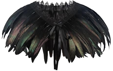 keland Damen Natural Feather Feather Schal Halloween Shrug Schwarz Poncho Kragen(Schwarz)