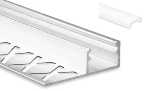 Baguette LED en Aluminium pour Construction à Sec ou carrelage 2 m de Long pour Bandes LED, Profil F2 avec Cache satiné.