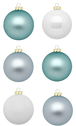 Inge Glas Weihnachtskugeln | Schöne Christbaumkugeln aus Glas | 30 Kugeln in Karton-Box | Christbaumschmuck Weihnachtsbaumschmuck Weihnachtsbaumkugeln (Nordic Journey | weiß Mint)
