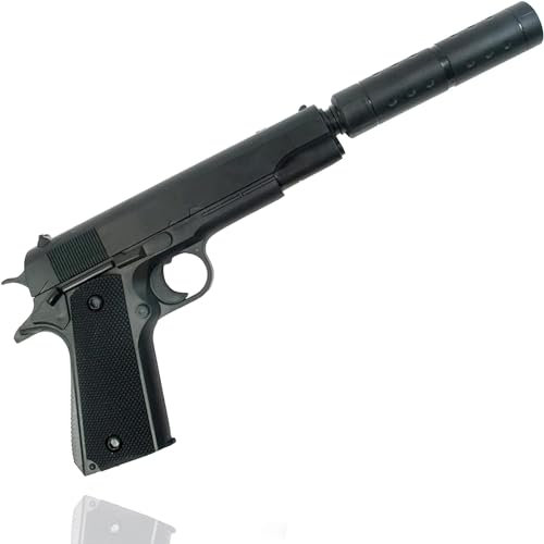 TK Gruppe Timo Klingler 3er Pistolen mit Schalldämpfer Kostüm Erwachsene 6 mm für Fasching Karneval, Polizei, Lara Croft, SWAT, Tomb Raider
