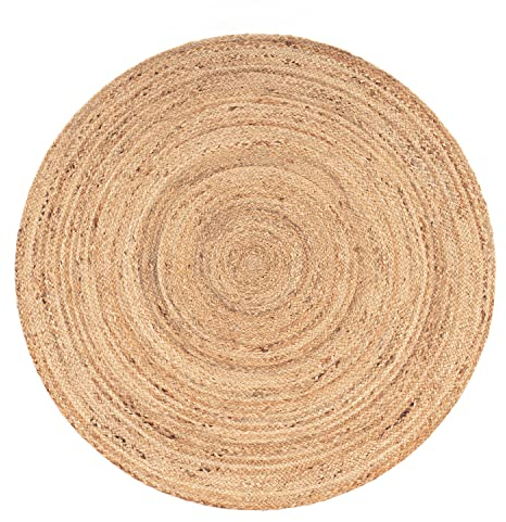 Paco Home Teppich Rund Wohnzimmer Jute Boho Ethno Muster Modern Handgefertigt Naturteppich, Grösse:200 cm Rund, Farbe:Natur 3
