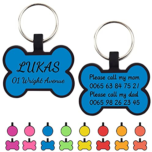 Uiopa 2 Stück Hundemarke mit Gravur, Knochen/Runde Hundemarke Personalisiert Silikon Adressanhänger Hund und Katze Hundemarken, Hundehalsband Anhänger für Hunde und Katzen (Knochen Blau)