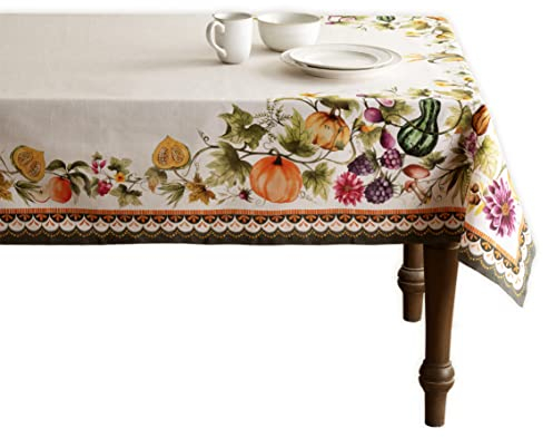 Maison d' Hermine Pumpkin Garden-Cloudy Cream 100% Baumwolle Tischdecke für Küche | Abendessen | Tischplatte | Dekoration Parteien | Hochzeiten | Thanksgiving/Weihnachten (140cm x 180cm)