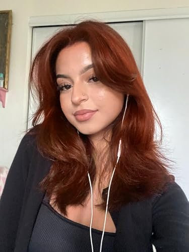 VEBONNY Kurze Kupferrote Bob-Perücke mit Pony, Synthetische Auburn Ingwer Geschichtete Perücken für weiße Frauen, Natürlich Gerade Klebstofffreie Kurze Perücke 16 Zoll VEBONNY-235