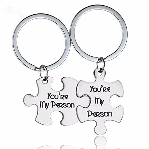 Wycian Schlüsselringe Edelstahl, Schlüsselanhänger Silber Kette Graviertes Puzzle Du Bist Meine Person Edelstahl für Frauen Männer Freundin