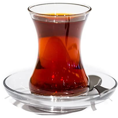 Topkapi - 18-tlg Türkisches Tee-Set Arzu-Sultan für 6 Personen │ 6 Teegläser, 6 Untersetzer und 6 Teelöffel │ Komplett-Set │ Teegläser mit Taille │ Versandsicher gepackt