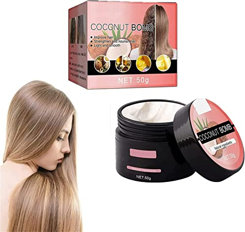 Coconut Bomb Nourishing Hair Mask, Nourishing Coconut Hair Mask, magischer Haarpflege, Essenz in Haarmilch, Coconut Oil Hair Mask Silky Deep Conditioner for Dry Damaged Hair and Growth (1PCS)