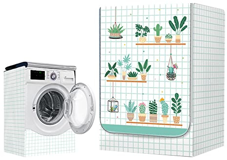 Odot Copri Lavatrice Esterni,Coprilavatrice da Esterno Impermeabile,Copertura per Lavatrice e Asciugatrice con Aperture Frontali,Antipolvere Anti Sunlight (L-capacità 10,5~12 kg,Piante Verdi)
