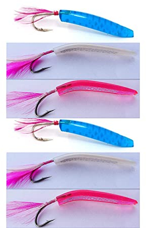 Unghietta Con Piuma Cucchiaino Artificiale Pesca Traina Esca Tonnetti Lampughe Spigola Kit 6 Pezzi CM. 6