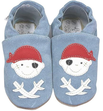 HOBEA-Germany Kitaschuhe Safestep, Kinderhausschuhe, Lederschuhe (Pirat hellblau, 30/31)