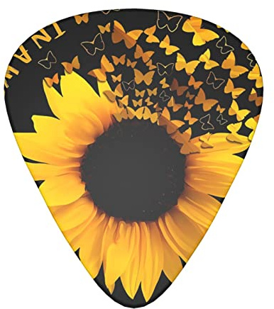Sunflower On Black Background Gitarre Plektren 12-teiliges Set =>> Bequem in der Hand mit glatten Kanten, drei Stärken passend