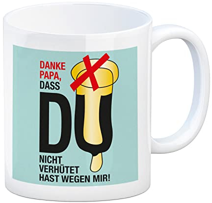 speecheese Danke Papa dass du nicht verhütet hast Kaffeebecher in türkis Kaffeetasse für Papa zum Vatertag mit versautem Witz für Väter zum Herrentag Kondom Spermium von Kindern Sohn Tochter