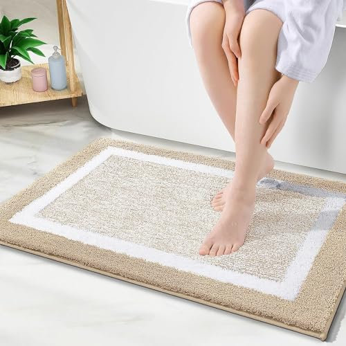 smiry rutschfeste Badezimmerteppich, Super Weich Saugfähig Badematte Waschbar Badteppich Flauschiger Duschvorleger für Badezimmer Mikrofaser Badvorleger Badematten- 40x60 cm, Beige