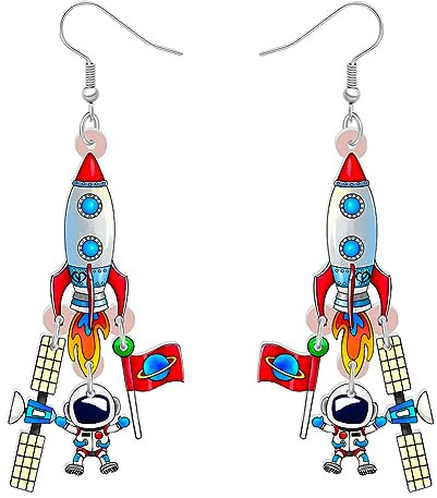 RAIDIN Acryl bunte seltsame lustige himmlischen Raum UFO Rakete Lehrer baumeln Ohrringe für Damen Mädchen Planet Anerkennung Schmuck Geschenke für Zurück zu Schule (Raketen Ohrring)