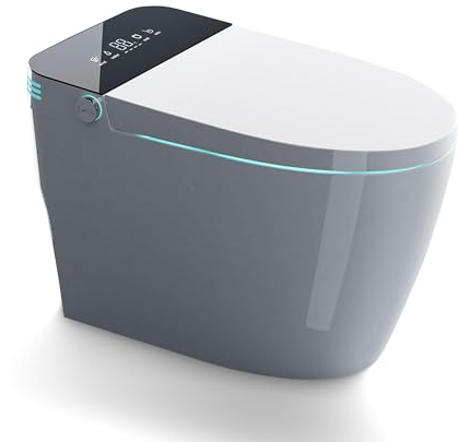 ITENGHUA Smart WC per bagni, bidet intelligente coperchio con apertura e chiusura automatica, con bidet integrato, doppio sciacquone, sedile WC riscaldato, piede a filo bianco
