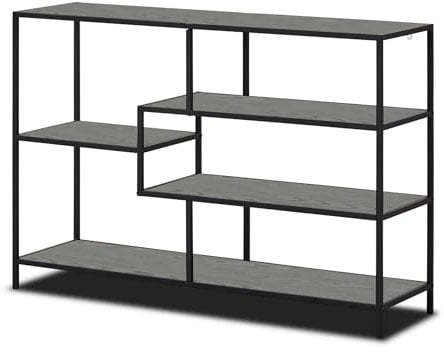 KHG Regal Serie Seano, Farbe:Esche schwarz, Größe:114 x 78 x 35 cm