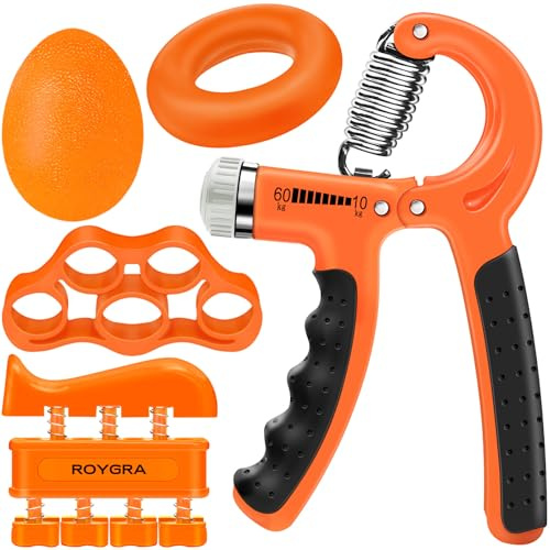 roygra Grip Strength Trainer, Forearm Workout, Hand & Finger Exerciser - 5 Pack