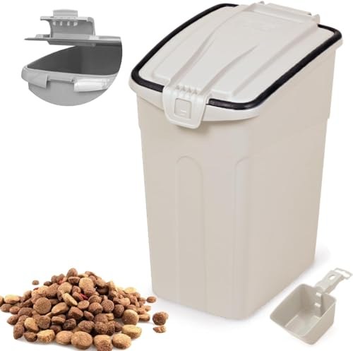 BPS Contenedor de Comida para Mascotas Caja de Alimentos Pienso Tapa Abatible Hermética con Pala para Perros y Gatos (S: Blanco) BPS-4160BL*1