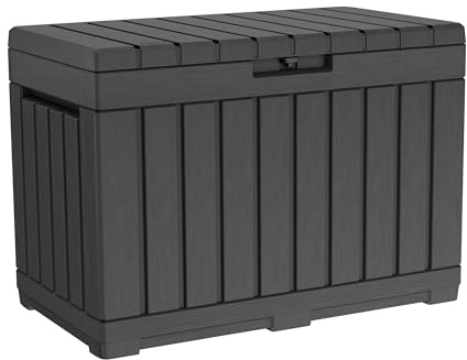 Keter Kentwood 50 Gallon Resin Deck Box-Organization and Storage for Patio Cushions, Throw Pillows and Garden Tools, Dark Grey