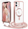 Ethanger Coque pour iPhone 12 iPhone 12 Pro avec Cordon de Collier + 2×Verre Trempé, Coque Transparente Silicone TPU Bumper Etui Housse avec Cordon, Coque Magnétique pour iPhone 12/12 Pro Rose