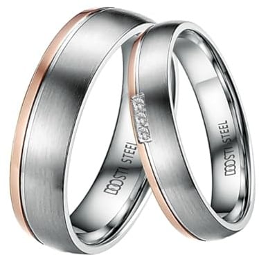 DOOSTI Ehering/Partnerring/Trauring Dainty - Bicolor Chirurgischer Edelstahl 316 L - Damen und Herren Variante - mit Gratis Gravur (Ring ohne Stein, 54)