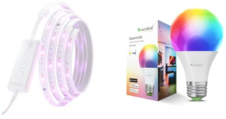 Nanoleaf Matter Essentials Lightstrip Starter Kit, 2M Smart RGBW LED Strip & Matter Essentials Glühbirne, Smarte RGBW E27 LED Lampe