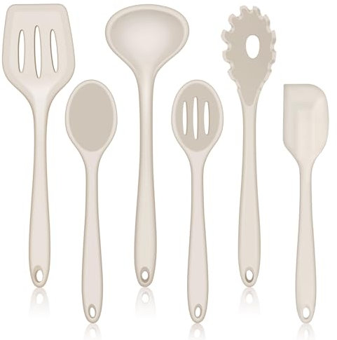 Küchenhelfer Set, HaWare 6-teiliges Kochutensilien Set, Antihaft Silikon Küchenutensilien Kochbesteck Set, Hitzebeständiges Kochgeschirr Küchenset zum Kochen & Backen, Leicht zu Reinigen - Khaki