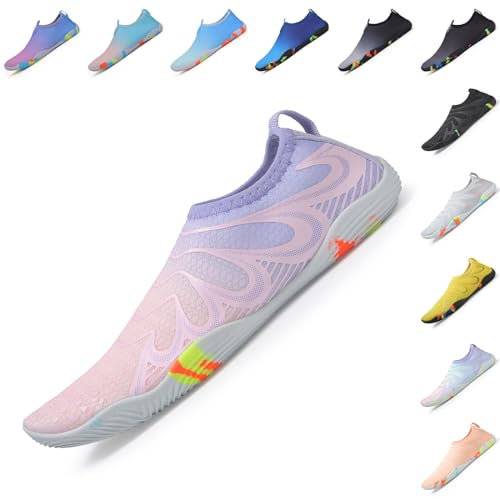 Baofular Badeschuhe Damen Herren Wasserschuhe Schwimmschuhe Sommer Strandschuhe Schnell Trocknend Aquaschuhe Surfschuhe für Meer Rosa Flieder 40 EU