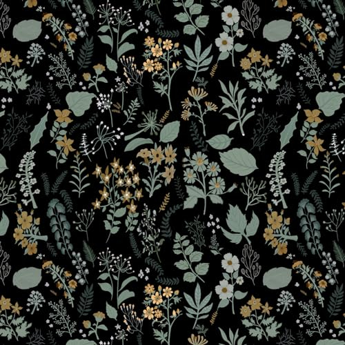 Fiula Selbstklebende Tapete Floral Muster Blumentapete 41CMx6M Blätter Vintage Tapeten Klebefolie Möbel Wandtapete Selbstklebend Möbelfolie DIY Fototapete Schwarz Grün Gelb Wandverkleidung Wallpaper
