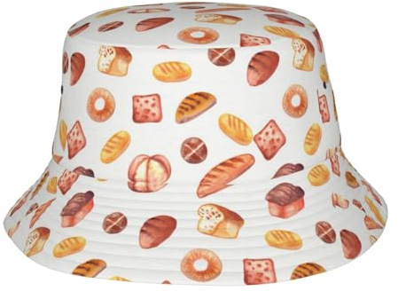 HYSDPUZK Fischerhut für Erwachsene, Regenbogen-Druck, multifunktional, bedruckt, Polyester, für Damen und Herren, faltbar, atmungsaktiv, unisex, Sonnenschutz, Bemaltes Brot, Einheitsgröße