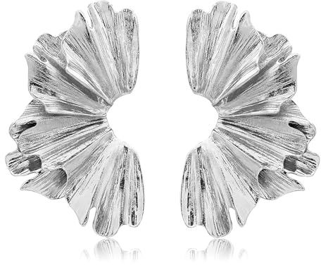 Ohrringe Ginkgo Blatt, Silber Ohrringe Damen, Große Ginkgoblatt Ohrstecker Übertrieben Ohrhänger Statement Ohrring Vintage Ohrschmuck Hypoallergene Ohrringes Schmuck Damen für Frauen Mädchen