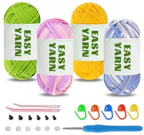 4 X 50g Häkelgarn Baumwolle Chenille Wolle Zum Häkeln, Crochet Yarn Cotton Dicke Wolle zum Häkeln Dicke Wolle gut Sichtbare Maschen, Wolle zum Häkeln Dickes Garn Baumwoll-Nylon