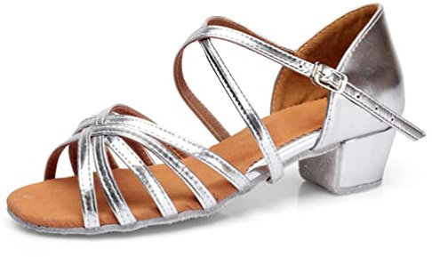M&Catree Damen Mädchen Tanzschuhe Niedrigem Absatz Standardtanz Gesellschaftstanz Lateinischer Tanz Latein Sandalen - Silber, CN 36 (Länge: 22cm)