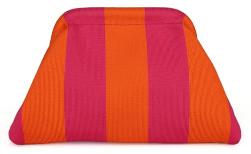 Clutch Purses for Women Colorblock Dumpling Bag Evening Ruched Crochet Handbags Cloud Pouch Crossbody Woven Bag, Hot Pink+orange