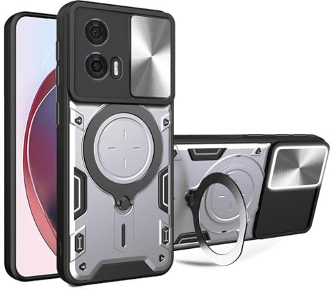 SEAHAI Case for Motorola Edge 50 Fusion, Ultra-thin Silicone TPU Shockproof Hybrid Hard PC Cool Style Cover, with Slide Camera Cover and Metal Ring Magnetic Kickstand - Silvery