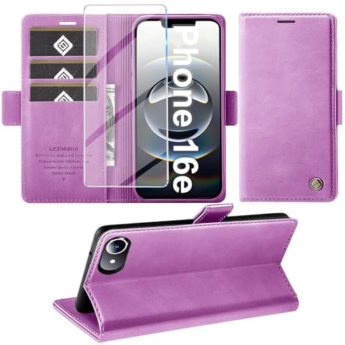 Giyer Funda para teléfono móvil SE 4 con protector de pantalla, compartimento para tarjetas, funda de piel premium con función atril para SE 4 4G/5G (morado)