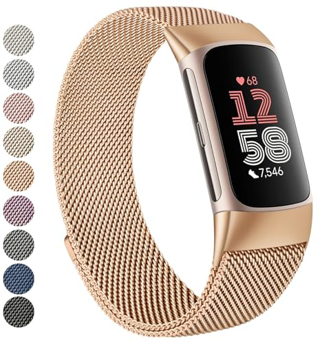 Vanjua Ersatz-Armband für Fitbit Charge 6 / Charge 5, Edelstahl, verstellbar, magnetisch, kompatibel mit Fitbit Charge 6/Charge 5 Fitness Tracker