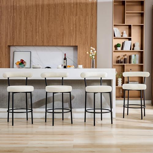 LONXIU Barhocker 4er Set, Barstuhl mit Rückenlehne und Fußstütze Metall 71cm Tresenhocker Bistrohocker Weiß