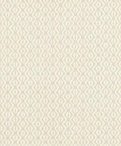 Rasch Tapete 410655 - Vliestapete mit mediterranem Ikat Muster in Beige-Weiß mit textiler Optik - Kollektion: Beachhouse